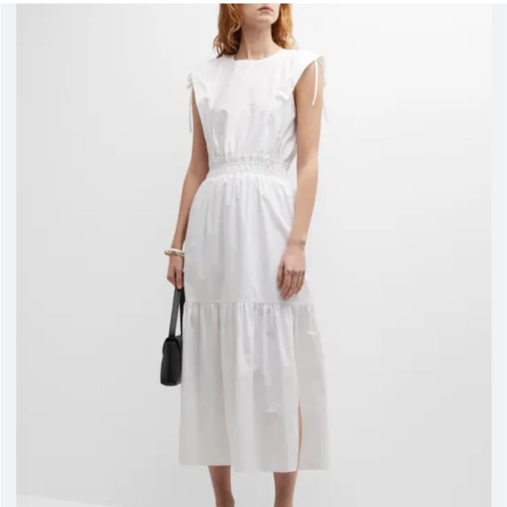 Frame Cinched Shoulder Midi Dress in White